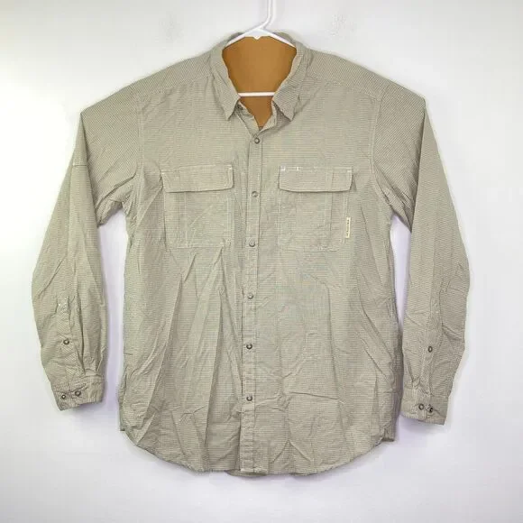 ExOfficio Mens XL Shirt Beige Plaid Insect Shield Camping Snap Button AT12 - Picture 1 of 5
